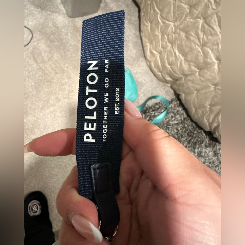 Peloton keychain, navy blue. Each $8
